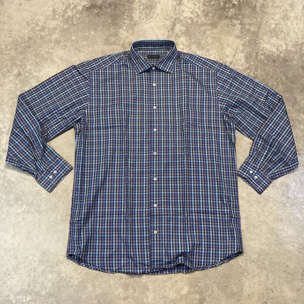 St Croix Shirt Mens‎ Large Button Up Geometric Cotton Italy Multicolor Italy